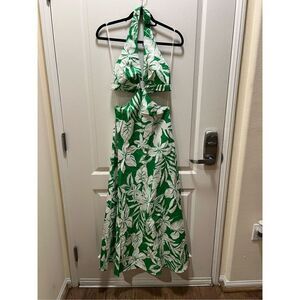 Ownley Michelle Cut Out Midi Dress in abstract tropical print size S NWT$199